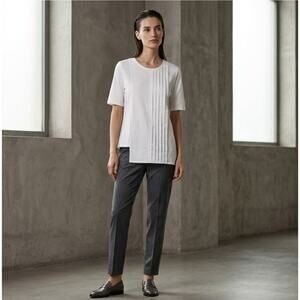 Peserico Tricot Italy Mixed Media Asymmetric Tuxedo Pleat Top White 44 M